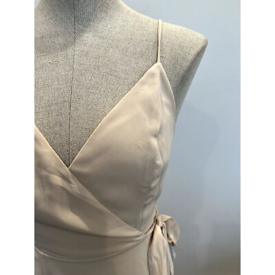 wayf champagne dress WAYF Angelina Faux Wrap Front Slit Gown, Womens, XS, Champagne