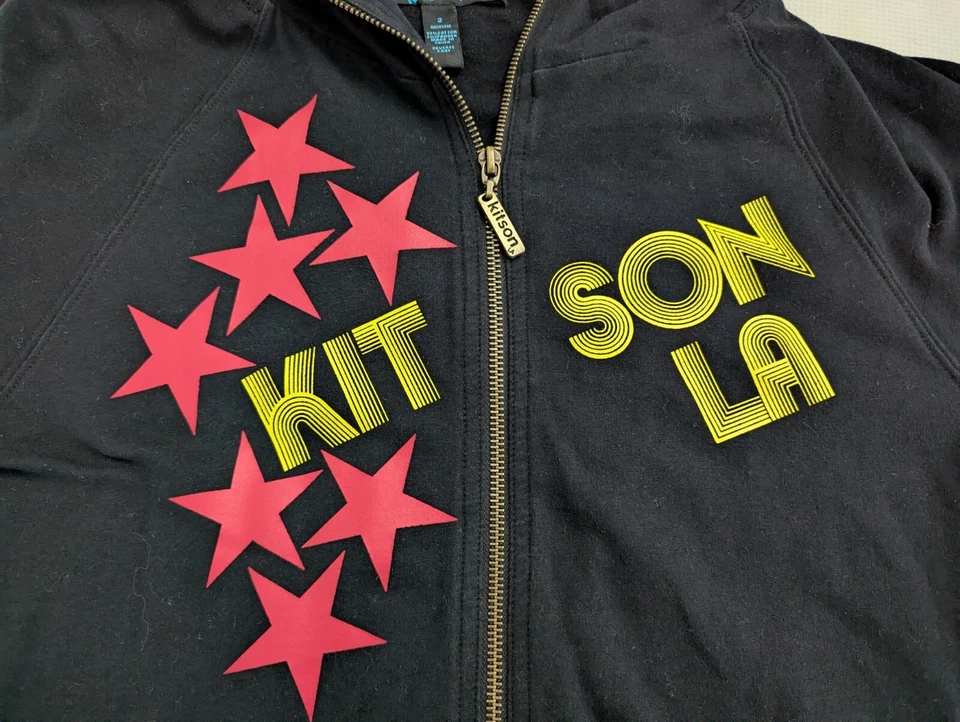 Женская толстовка с капюшоном на молнии Kitson LA размер 2 короткий рукав цветные звезды черная - Изображение 4 из 4