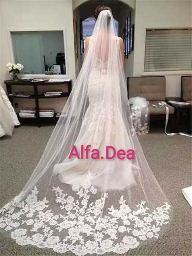 VELO VELI DA SPOSA MATRIMONIO TULLE PIZZo lungo con pettine già cucito  ricamato | eBay