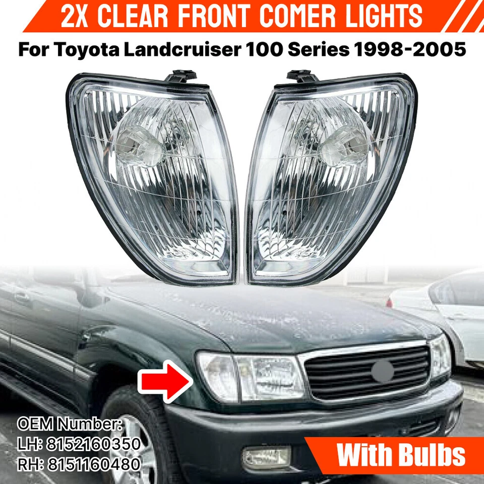 Par de luces de esquina delanteras transparentes para Toyota Land Cruiser serie 100 1998-2005 Foto 2 de 4