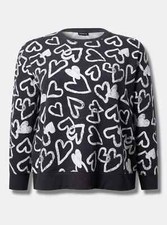 NWT TORRID Super Soft Fleece Crewneck Sweatshirt Linked Hearts Deep Black Size 6