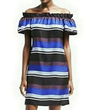 Banana Republic Silk Dress Blue Striped Off the Shoulder Shift Dress Size Large
