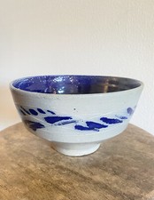 Jugtown 8"W Salt Glazed Cobalt Decorated Bowl North Carolina Seagrove Pottery