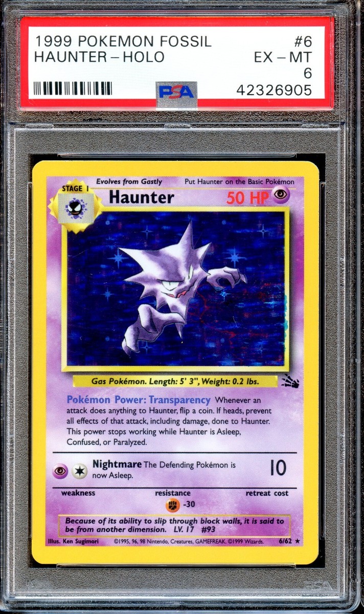 PSA 6 Haunter 6/62 ERROR Stain Texture Fossil Pokemon Card Holo