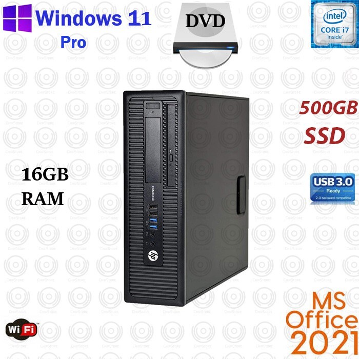 Windows 11 HP i7 3.4 ghz 16GB RAM 500GB SSD WiFi Desktop Computer PC Office 2021