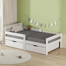 Pine Kids Wooden Bed Frame White With 2x Drawers inc Warranty