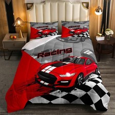 Boys Race Car Bedding Race Sports Car Comforter Set for Kids Boys Extreme Spo...