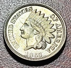 1863 Indian Head Cent About Unc AU Cleaned Copper Nickel 19th C. Type Coin IHC