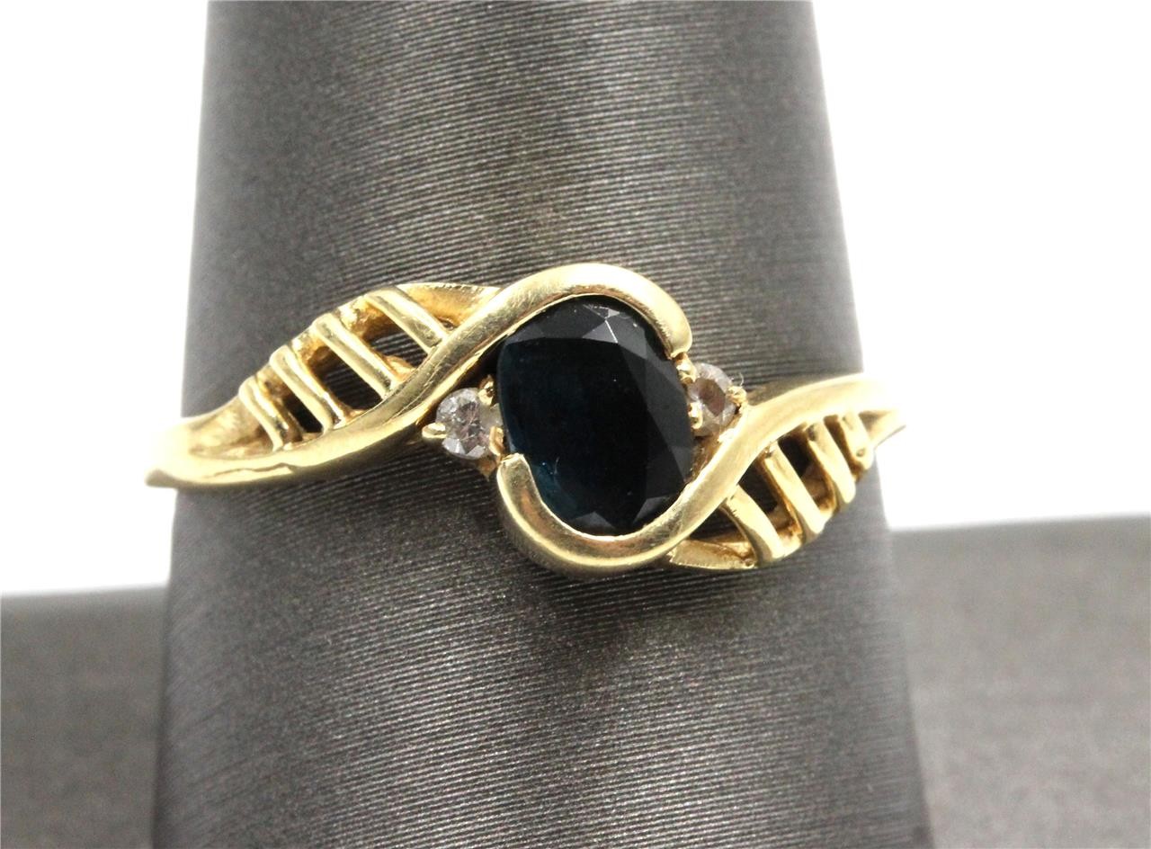 GORGEOUS DESIGN 14K SOLID GOLD OVAL SAPPHIRE & 2 … - image 1