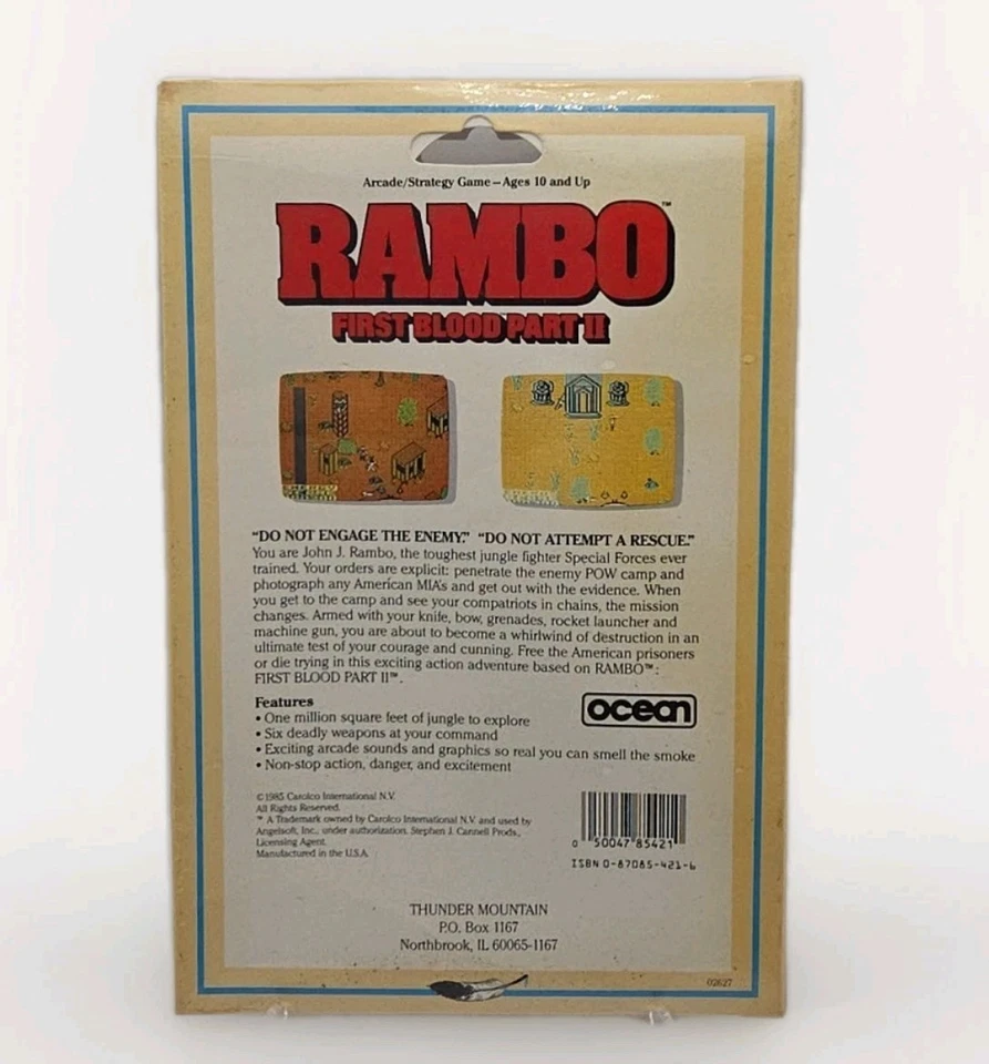 NIB! Commodore 64 C64  Rambo: First Blood Part II, Thunder Mountain Ocean Vers. - Image 2 of 4