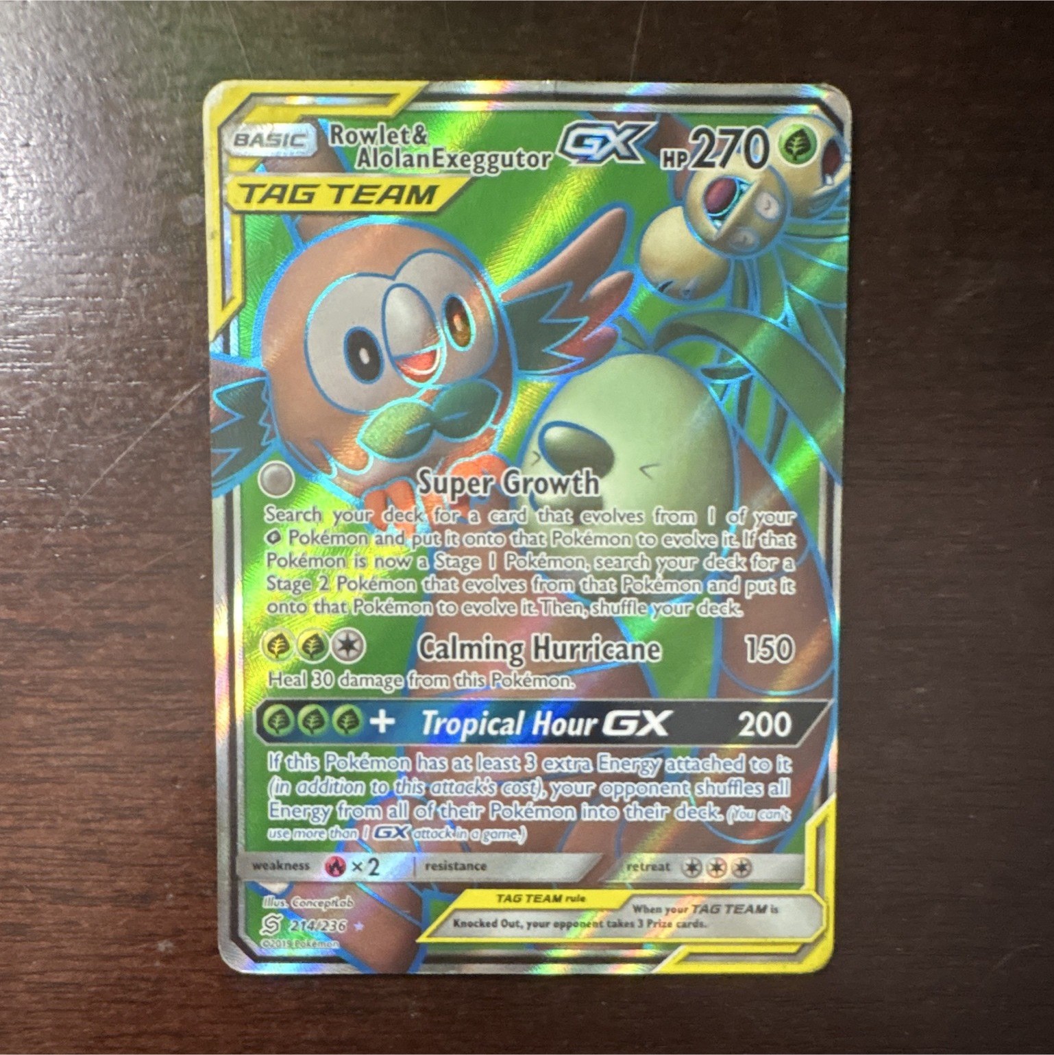 Pokémon TCG Rowlet & Alolan Exeggutor GX TAG TEAM Full Art Holo 214/236