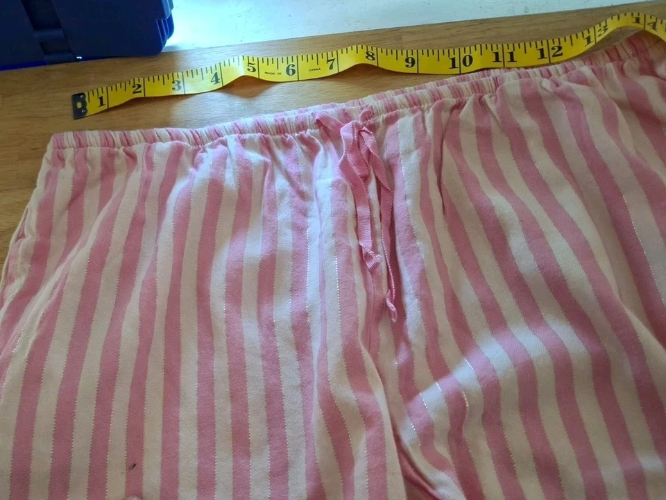 Conjunto de pijama para mujer Victoria’s Secret S/P mezcla de algodón rosa blanco a rayas plateado Foto 2 de 4