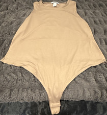 H M Women's One Piece Bodysuit Beige XL Regular Size Solid Pattern 1 Pack