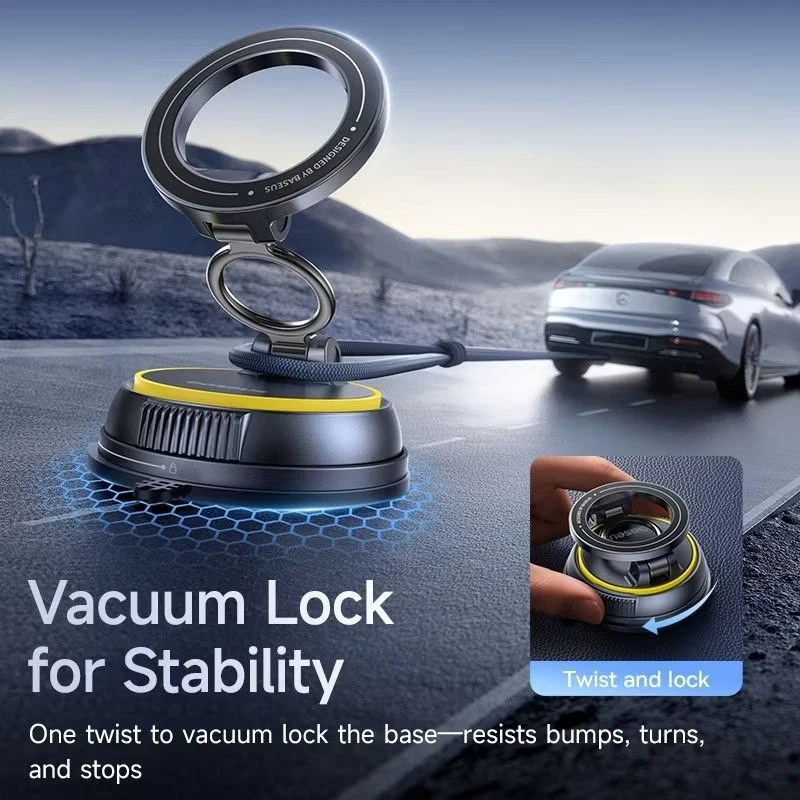 Magnetic Phone Holder Vacuum Lock 720° Rotation Car Mount Dashboard Windshield - Image 3 of 4