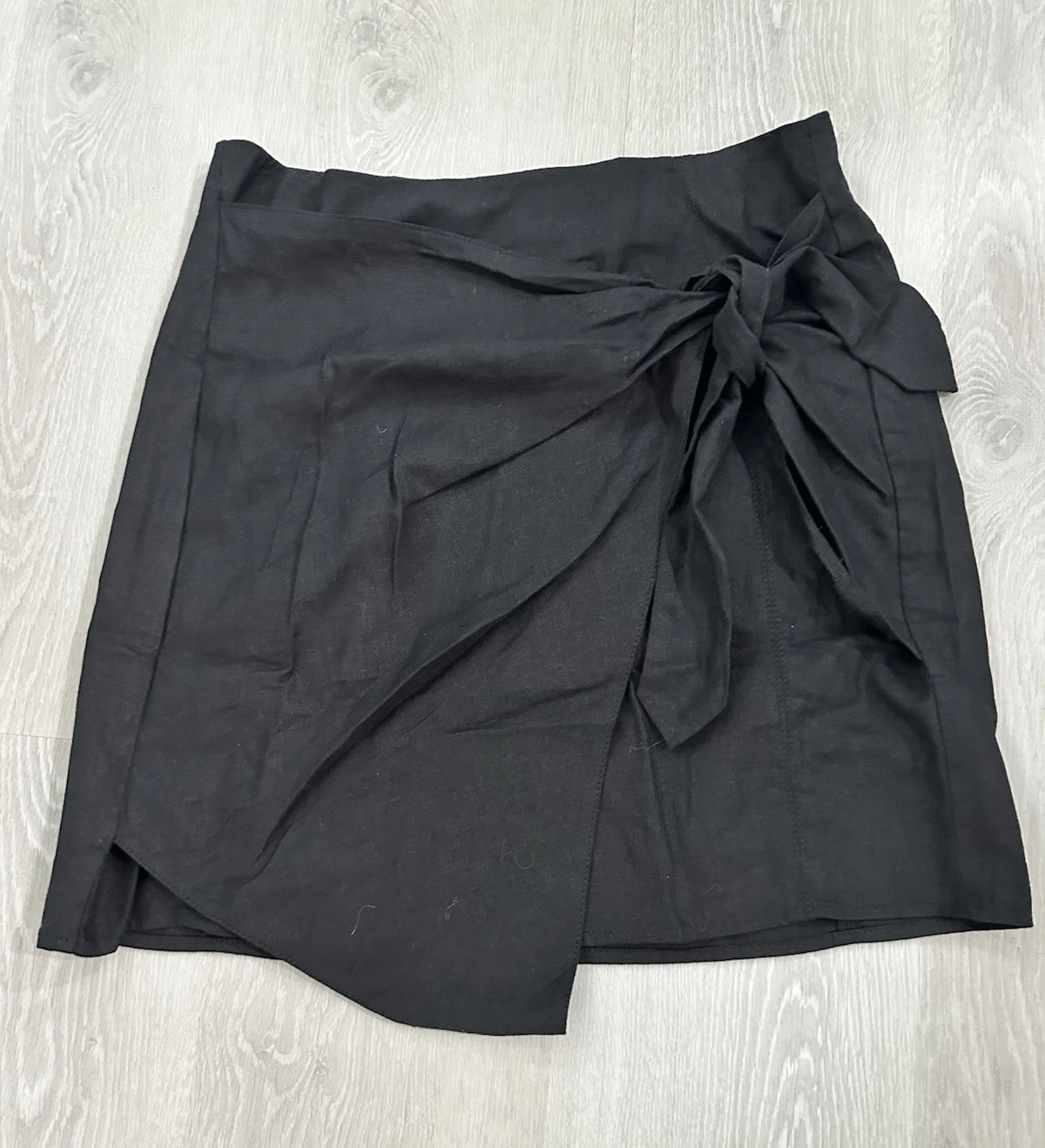 Treasure & Bond Women's Black Wrap Tie Bow Short Skirt Linen Viscose Size S
