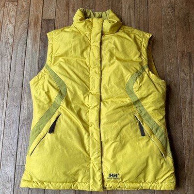 Y2K Helly Hansen Ski Puffer Vest Women Medium Duck Down Insulated Yellow Outdoor