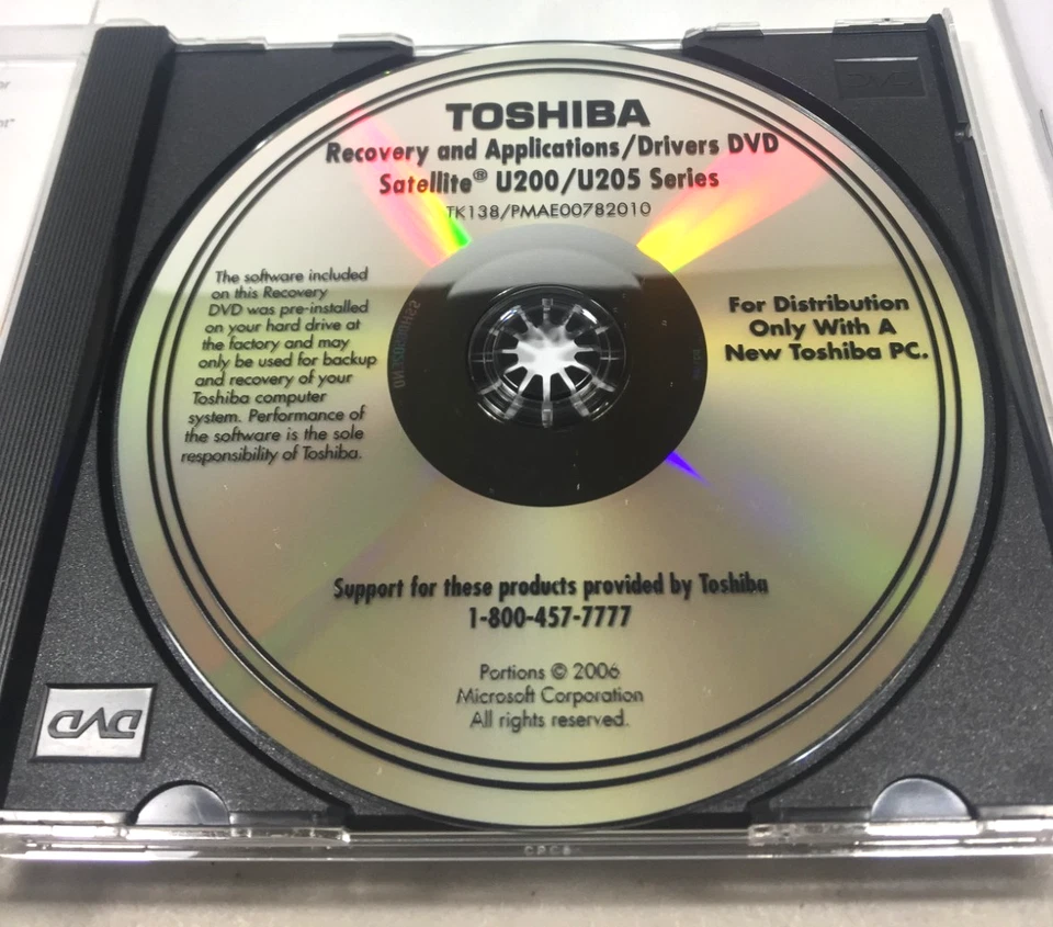 Toshiba Manuals & Recovery KIT Applications/Drivers DVD Satellite U200/U205 CD - Image 2 of 4