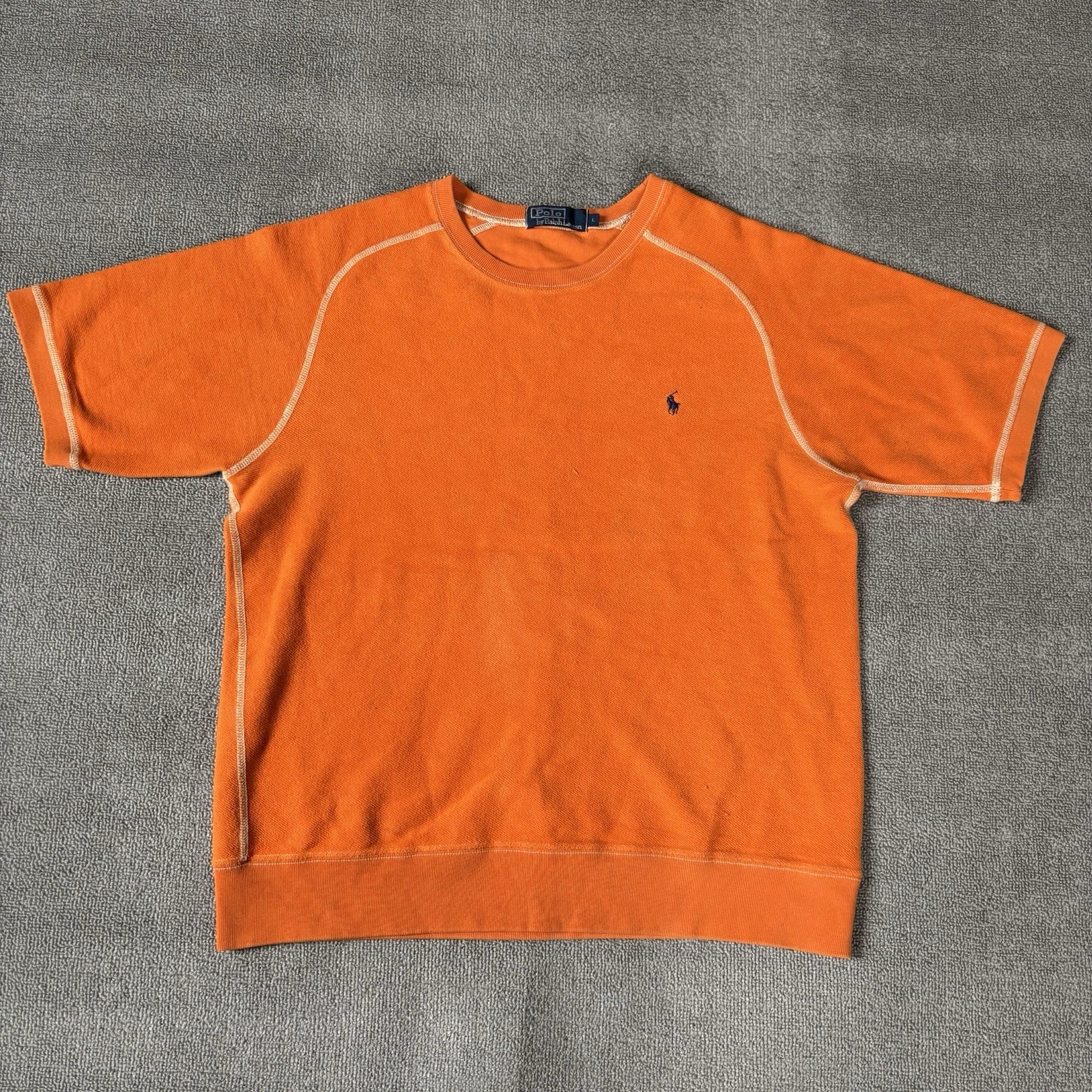 PONY Vintage Polo Ralph Lauren camicia pesante uomo grande arancione spesso pullover maglia #574