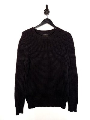 AllSaints Rok Crew Pullover Größe Medium Herren schwarz 100% Baumwolle Rippstrickpullover