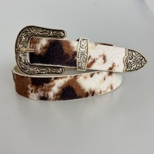 Lady Western Cowboy Belts Faux Leather Cowgirl Buckle Cow Print Vintage Classic