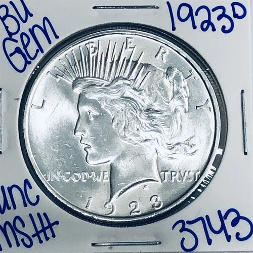 1923 D BU UNCIRCULATED SILVER PEACE DOLLAR AUTHENTIC U.S.MINT FREE SHIPPING 3743