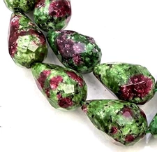 6 Natural Ruby Zoisite Faceted Teardrop Focal Beads 25x15mm