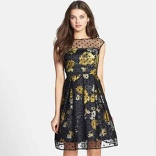 Eliza J polka dot & floral fit and flare mini dress size 4