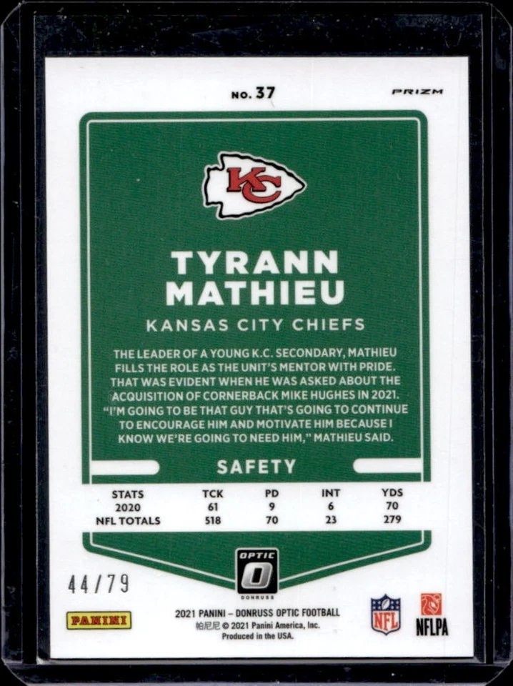 2021 Donruss Optic Tyrann Mathieu Pink Velocity #44/79 Chiefs - Image 2 of 2