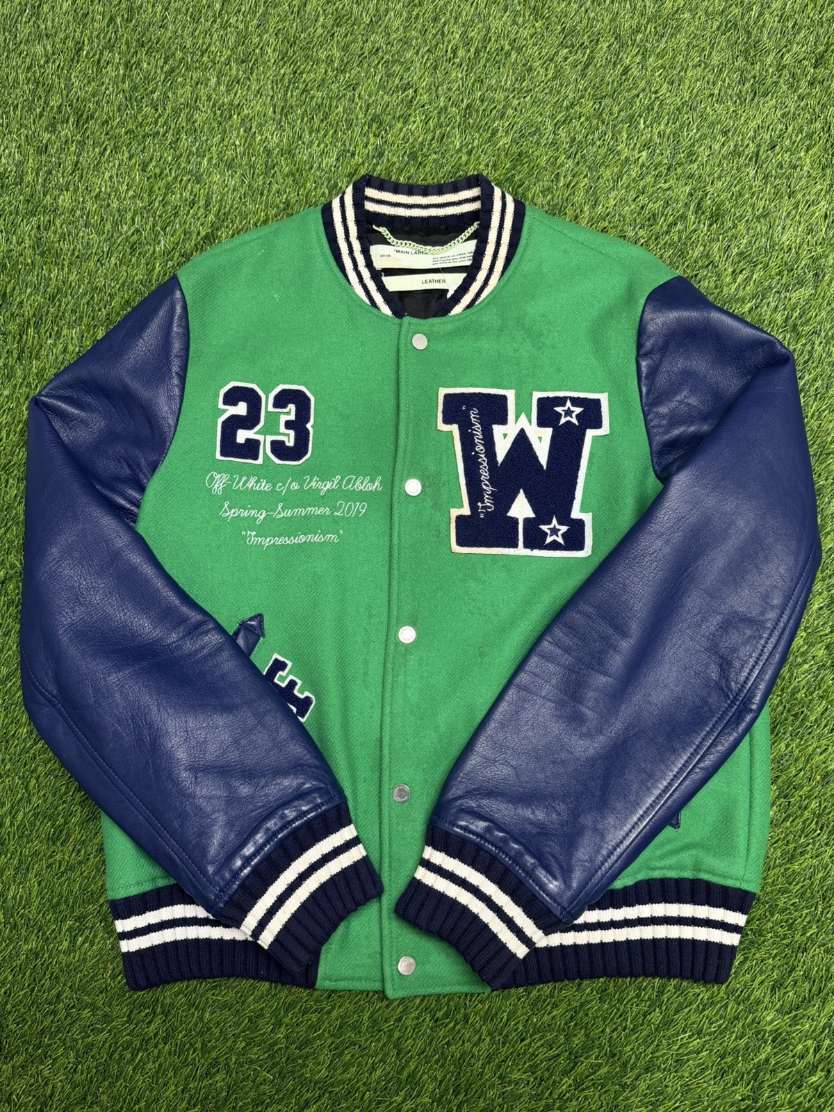 OFF WHITE Eagle Varsity Jacket Green & Blue Size … - image 1