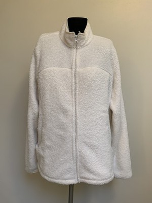 Lands End Cream Ivory Off White Shaggy Teddy Bear Fleece Full Zip Large 14-16
