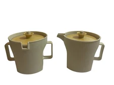 VTG TUPPERWARE Sugar And Cream Harvest Gold Almond Airtight Container Set 