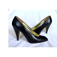 Vintage 1980s Charles Jourdan Leather Gold Sculpted High Heels Pumps Shoes 6.5