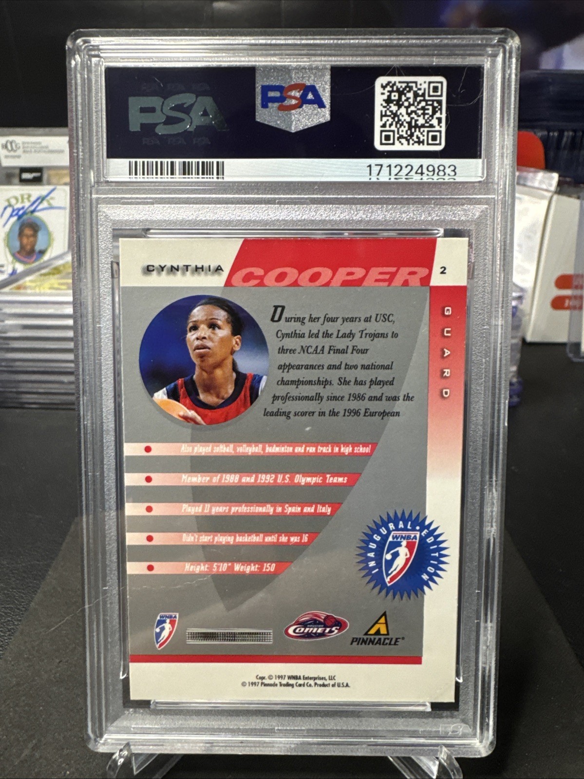 1997 PINNACLE INSIDE WNBA CYNTHIA COOPER (RC) ROOKIE #2 HOUSTON COMETS PSA 9 view 3