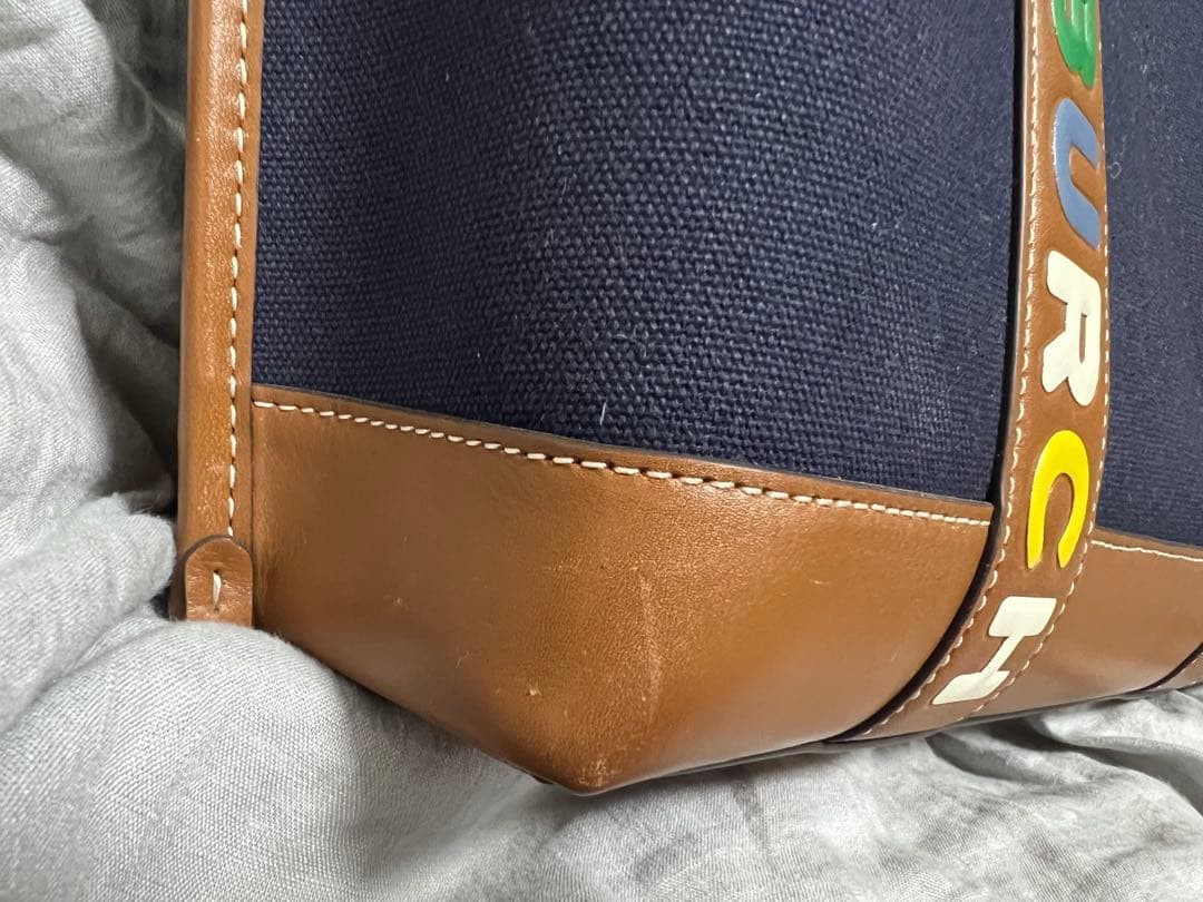 Tory Burch Perry Multistripe Canvas Leather Navy Tote Bag Women's From Japan thumbnail 10