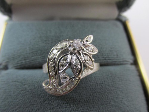 Vintage Retro 14k Solid White Gold 22 Diamonds Cocktail Ring Size 6.5 - Picture 8 of 12