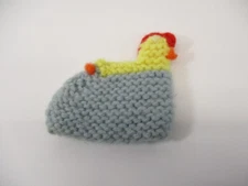 Vtg Handmade EGG COVER Knitted Blue Yellow Chicken Rooster EASTER Farm Decor