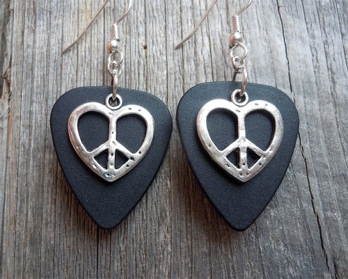 Peace Sign Heart Charm Guitar Pick Earrings - Pick Your Color - Picture 6 of 14