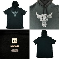 Under Armour Project Rock Terry Bull Short Sleeve Hoodie Men's Medium Black Gym