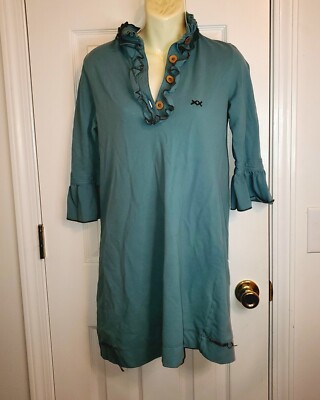 PROJECT E VINTAGE XX Green-blue Dress w/brown Stitching Sz MED