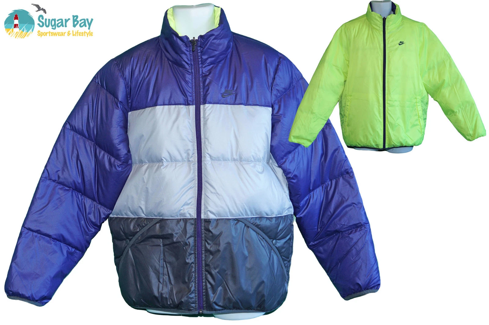 NIKE Sportswear NSW Mens Reversible Quilted Jacket 550 Down Purple Grey Zest M