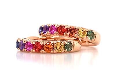 Rainbow Sapphire Rose Gold Huggie