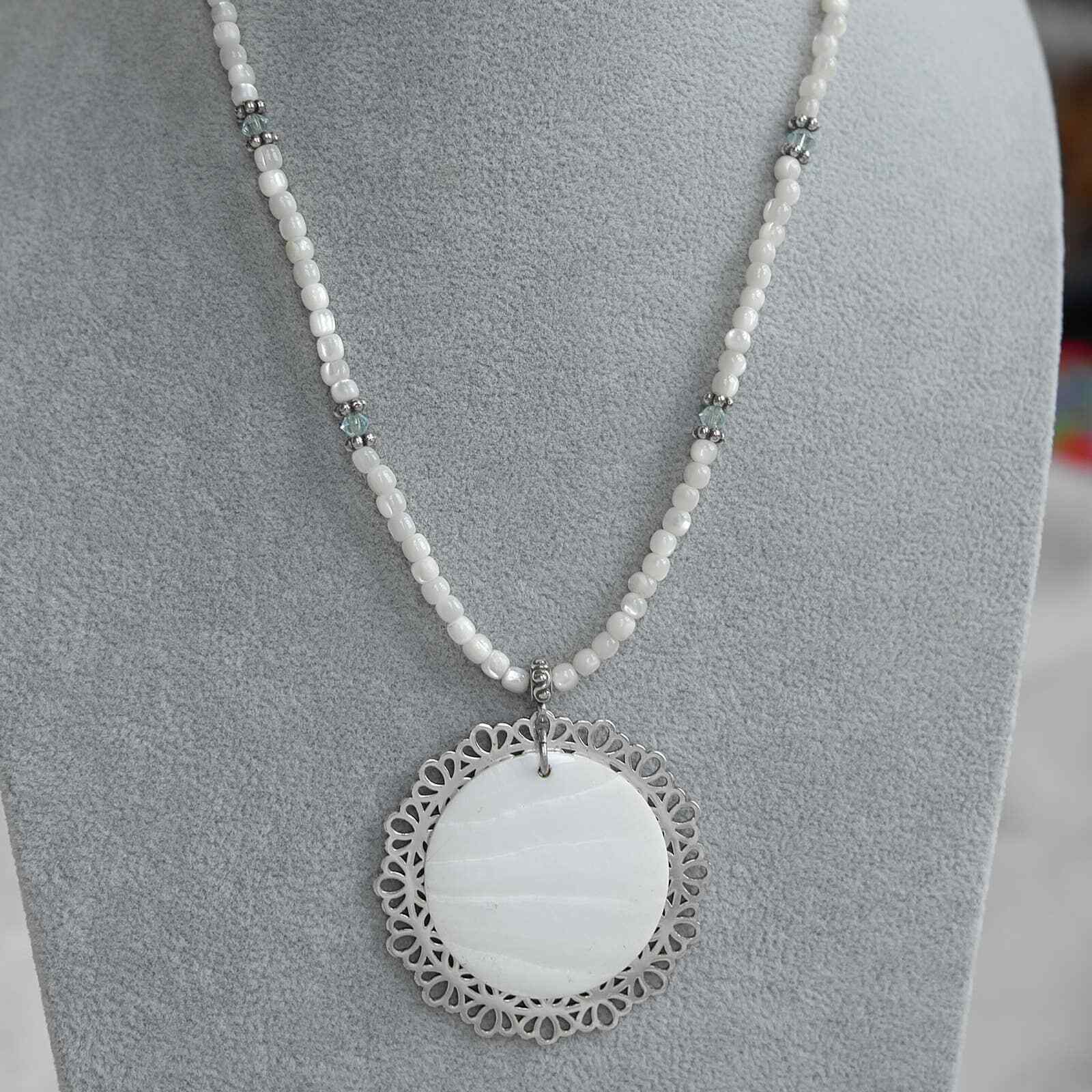 Brighton MOP Shell Double Disk Medallion Necklace… - image 8