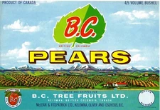 Original BC pear crate label Kelowna, Oliver & Osoyoos, British Columbia