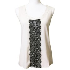 Banana Republic Lace Panel Top XS Ivory Sleeveless Blouse Semi Sheer