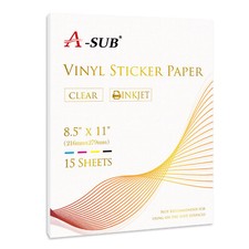 A-SUB Clear Sticker Paper Waterproof for Inkjet Printable Vinyl Sheets 8.5x11
