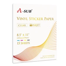 A-SUB Clear Sticker Paper Waterproof for Inkjet Printable Vinyl Sheets 8.5x11