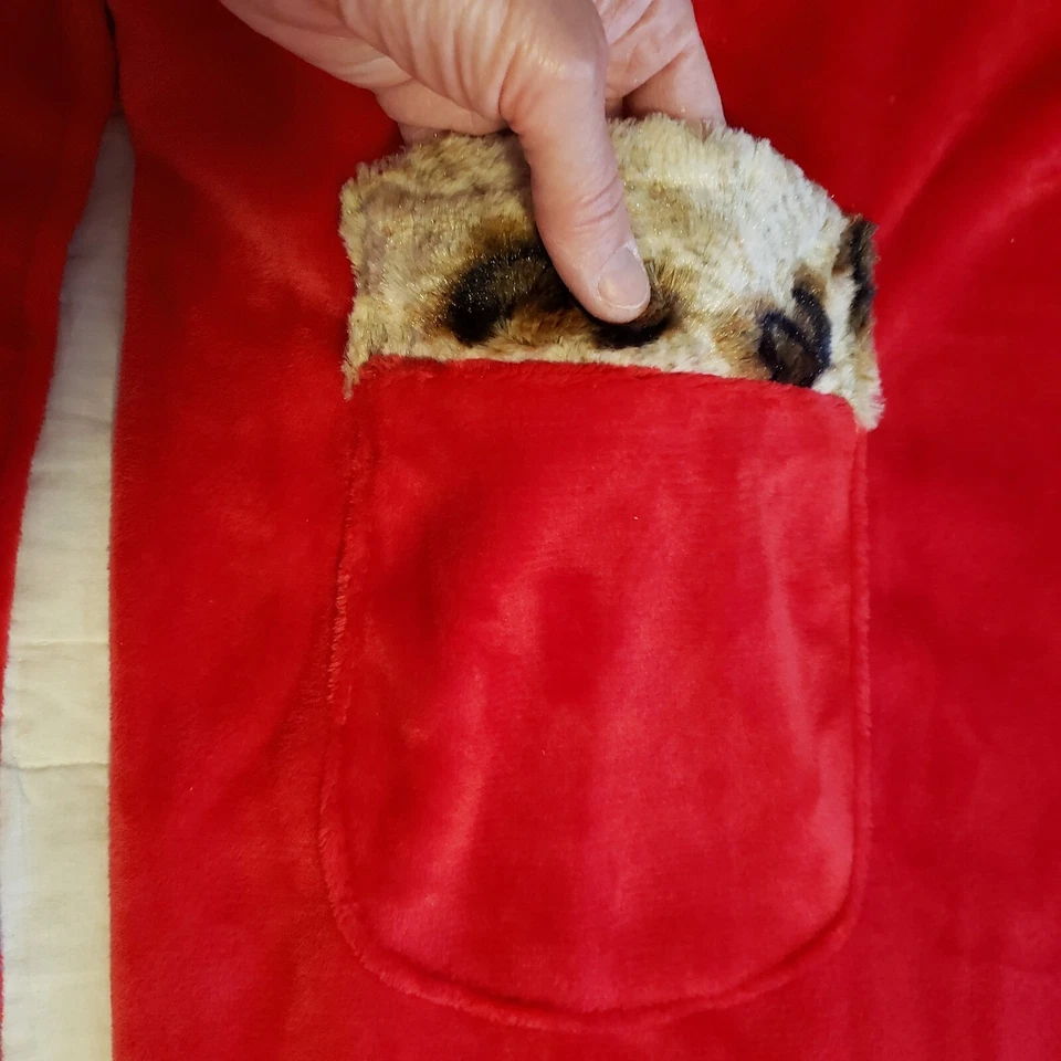 Dennis Basso 3X 红色毛绒长袍豹人造毛皮装饰深口袋自带新品 — 第 3/4 张图片