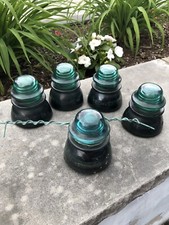 Lot Of 5 Vintage Green Hemingray-42 40 Glass Insulator Beaded Bottom USA