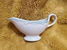 Rare Vintage Homer Laughlin Gravy Sauce Restaurant Diner Ware Teal Rim Detail 
