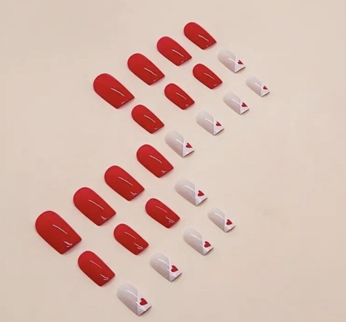 Valentine's Day Press on Nails Cute Red Pink Love Heart Date Nails Glossy 24pc - 第 5/6 張圖片